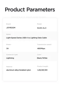 کابل تبدیل USB به لایتنینگ JOYROOM سری A25 مدل AL3 طول 120 سانتی متر - Image 6